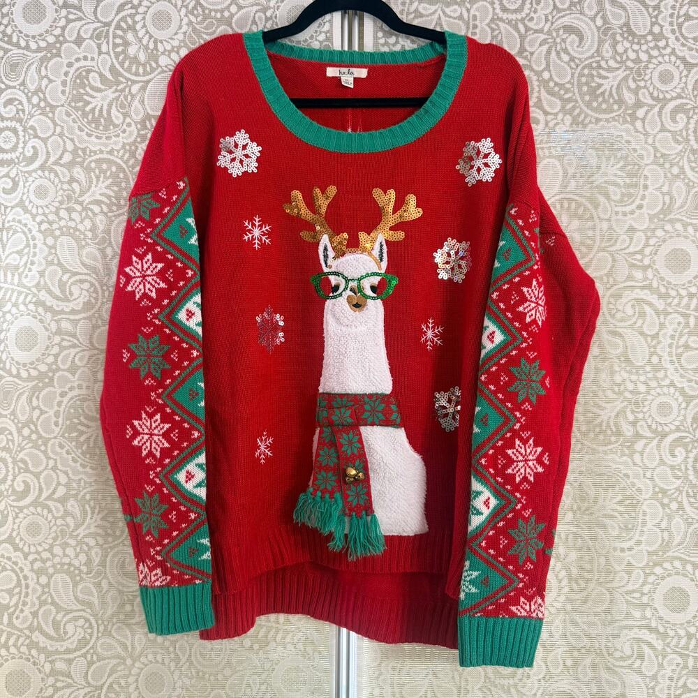 Christmas Sweater Llama Reindeer XL